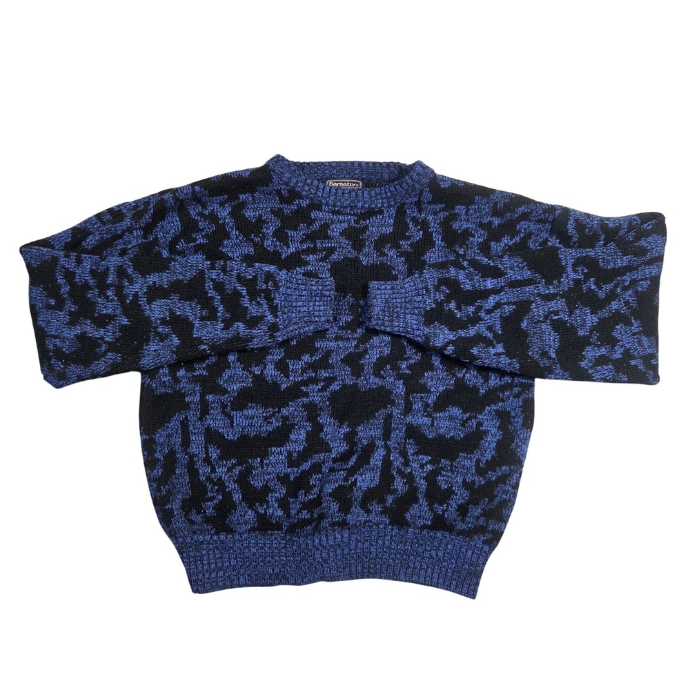 Barnaby Men's Blue Black Abstract Pattern Knit Grandpa Sweater Retro Punk Grunge